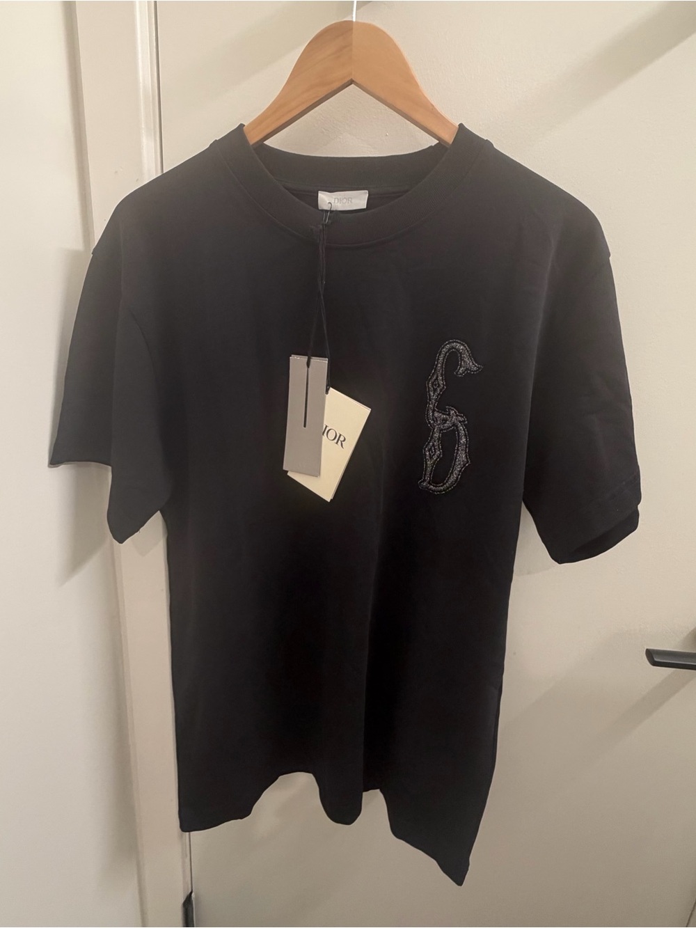 Dior CD Interlaced Embroidered Logo T-Shirt Black Men’s Medium NWT Made Italy - Picture 4 of 10
